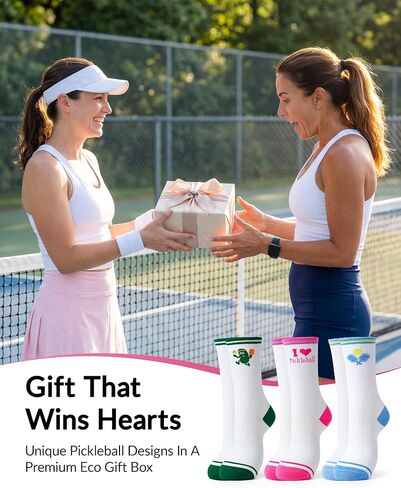 Jeasona Pickleball Socks for Women Pickleball Gifts for Women Pickle Ball Lovers- 3 Pairs Funny Sports Cotton Crew Socks with Arch Support, Athletic Socks US Size 6-9 in Kuwait