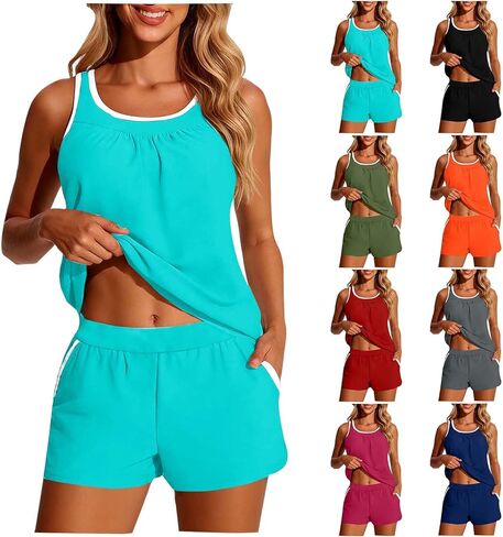 ملابس السباحة النسائية 2026 متواضعة 2 قطعة Tankini المايوه عارضة مبطن تانك القمم مع شورت السباحة in Kuwait