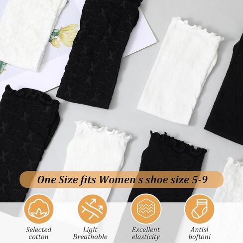 4 Pairs Women's Ruffle Socks, Ruffle Ankle Socks Mesh Lace Frilly Sock Crew Summer Ultra Thin for Women (Black and White) in Saudi Arabia