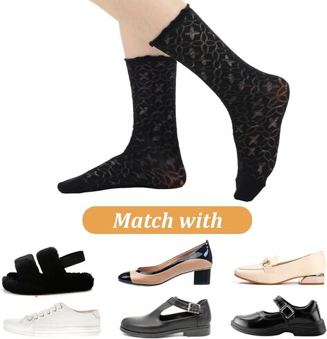 4 Pairs Women's Ruffle Socks, Ruffle Ankle Socks Mesh Lace Frilly Sock Crew Summer Ultra Thin for Women (Black and White) in Saudi Arabia