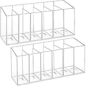 Hacaroa 2 Pack Acrylic Pen Holder 6 Compartments, Clear Makeup Brush Organizer with Removable Dividers, Acrylic Boomark Cosmetic Brush Holder for Eyebrow Pencils, Markers, Office Desk, Vanity in Kuwait