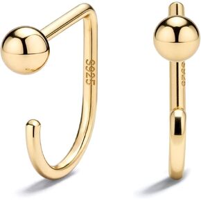 أقراط هاجي نصف دائرية من الفضة الإسترلينية عيار 925 ومطلية بالذهب - قرط قابل للتكديس وصديق للنوم ولا يسبب الحساسية - مريح ويمكن ارتداؤه طوال اليوم in Kuwait