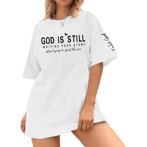 Oversized Christian Shirts for Women Faith Bible Verse Graphic Tees God is Still Print Religious Casual Summer Tops in Kuwait