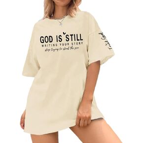 Oversized Christian Shirts for Women Faith Bible Verse Graphic Tees God is Still Print Religious Casual Summer Tops in Saudi Arabia