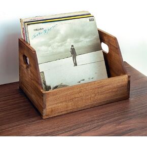 صندوق تخزين تسجيلات الفينيل من خشب أكاسيا - حامل تسجيل مكعب كلاسيكي، صندوق منظم الألبوم لأكثر من 60 سجلًا، ديكور المنزل وعرض المجموعة in Kuwait