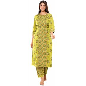 Women's Cotton Printed Straight Kurta With Pant Set For Summer in Saudi Arabia