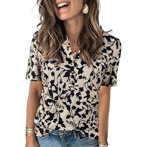 Womens Summer Tops Shorts Sleeve Shirts for Women Henley Neck Casual Vacation Clothes Women Clothing in Saudi Arabia