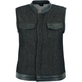 Daniel Smart Women’s Vest-Scoop Collar Design Black Denim Vest for Women with Leather Detailing and Inside Carry Pocket in Kuwait