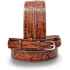 حزام جلدي غربي من رينجر، جلد محبب بالكامل منقوش بالزهور، حزام مسدس عالي التحمل من قطعة واحدة in Kuwait