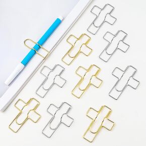 10Pcs Jumbo Cross Pen Holders and Paperclips - 2in1 Paper Clips & Pencil Holder for Notebook, Books, Journal, Clipboard, Paper - Gold & Silver Bible Study Supplies for Christian Office School Home in Kuwait