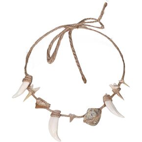 ماوي تأثيري حلي الدعائم حجر الحيوان العظام الأسنان قلادة ماوي ملابس الهالوين البدائية رجل الملحقات in Kuwait