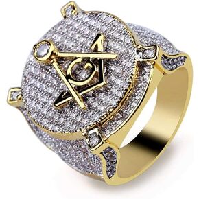 مثلج خارج ريترو AG الماسونية الدائري 18K مطلية بالذهب بلينغ تشيكوسلوفاكيا مقلد الماس الهيب هوب الدائري للرجال in Kuwait