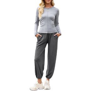 طقم ملابس نسائي مريح مكون من قطعتين طقم ألوان بأكمام طويلة وبلوزات للركض وسراويل رياضية وبدلات رياضية طقم تمرين in Kuwait