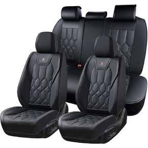مجموعة أغطية مقاعد Huidasource كاملة، مناسبة لمعظم السيارات والشاحنات وسيارات الدفع الرباعي، غطاء مقعد السيارة من الجلد بتغطية كاملة، وسادة هوائية، متوافقة مع حامل الأكواب، الاحتفاظ بوظيفة المقعد، شريط فيلكرو قابل للتعديل، أسود in Kuwait