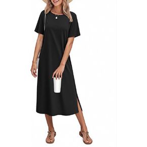 Ekouaer Cotton Nightgown for Women Long Sleepshirts Short Sleeve Full Length Nightshirt Casual Loungewear in Kuwait