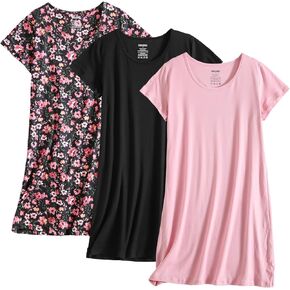PNAEONG 3 Pack Nightgowns for Women Short Sleeve Nightshirt Casual Sleepshirt Soft Sleepwear Flora print Pajamas Dress in Kuwait