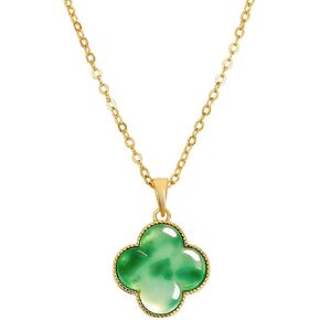 Four Leaf Clover Necklace with Green Jade Pattern, Gold Plated Jade Clover Pendant for Women, Elegant St Patricks Day Necklaces, 4 Leaf Clover Necklace, Adjustable Chain Women Gift,Includes Gift Box in Kuwait