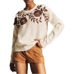 سترة نسائية بطبعة زهور وياقة دائرية وأكمام طويلة وبلوفرات مضلعة ملابس خريف وشتاء in Kuwait