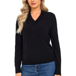 V Neck Sweaters for Women – 100% Merino Wool Shawl Collar Pullover Warm Winter Sweater Long Sleeve Jumper Knit in Saudi Arabia