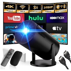 Mini Projector with WiFi and Bluetooth Built-in Apps Smart Projector Support 4K 1080P FHD 180° Adjustable Auto Keystone Compatibile with HDMI/TV Stick/Memory Stick/Laptop, White in Kuwait