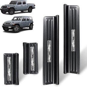 واقيات عتبة الباب من HOCHO تناسب 2018-2025 Jeep Wrangler JL و2020-2025 Jeep Gladiator Accessories، 304 من الفولاذ المقاوم للصدأ من ألياف الكربون وواقي عتبة الباب بتغطية كاملة in Kuwait