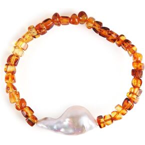 سوار من كهرمان البلطيق الطبيعي للنساء من لؤلؤ الباروك المزروع في المياه العذبة مجوهرات كهرمانية معتمدة in Kuwait