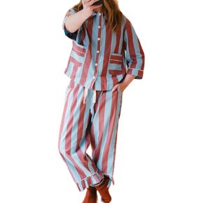 Mxiqqpltky Striped Pajama Set Womens Lounge Set Cute Button Down 3/4 Sleeve Shirt Ruffle Pants 2 Piece Pj Sets Y2K Sleepwear in Kuwait