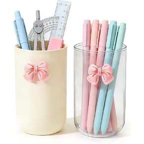 2 حزمة من حامل أقلام الرصاص الأكريليك للمكتب، منظم أقلام شفاف مع قوس دائري لفرشاة المكياج وكأس منظم قرطاسية لمكتب المدرسة (شفاف + بيج) in Kuwait