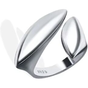 خاتم بيان هندسي قابل للتعديل للنساء من QueenBee - شريط مفتوح غير متماثل مطلي بالفضة أو الذهب، تصميم كوكتيل جريء بسيط، هدية لعيد الميلاد وعيد الحب وعيد الميلاد in Kuwait