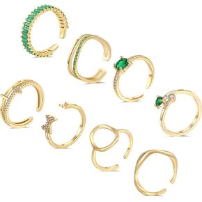 8PCS Adjustable Knuckle Rings for Women Gold Color Green CZ Butterfly Stacking Rings Set Adjustable Size in Saudi Arabia