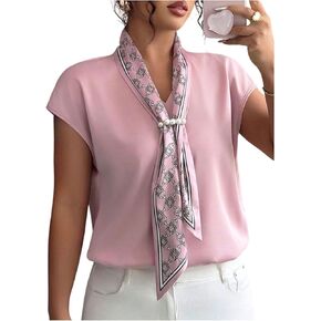 Verdusa Women's Satin Scarf Top Cap Sleeve Dressy Blouses Elegant Business Casual Outfits in Kuwait