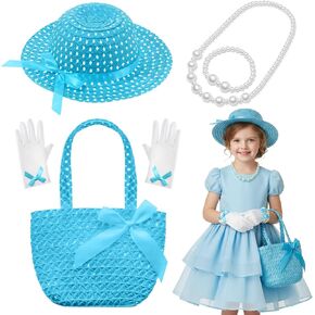 Tradder Tea Party Hat Set 5pcs Straw Hat Gloves Pearl Necklace Bracelet Handbag for Easter Church Princess Dresses Outfit in Saudi Arabia