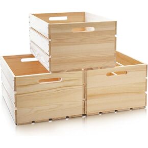 3 عبوات من الصناديق الخشبية الكبيرة بمقابض، صناديق خشب الصنوبر الصلب الطبيعي للتخزين والديكور، قفص حليب خشبي للمزرعة، صندوق تخزين سجل الفينيل in Kuwait