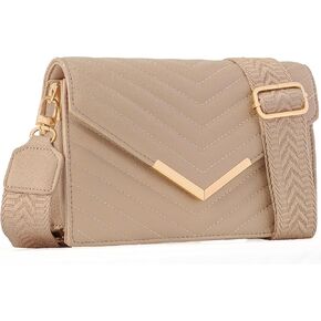 حقيبة كروس نسائية - حقيبة كتف كلاسيكية مبطنة من الجلد النباتي مع حزام عريض قابل للتعديل in Kuwait