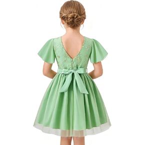 Flower Girl Tulle Tutu Dress - Floral Lace Back Formal Wedding Party Bridesmaid Communion Elegant Princess Gowns in Kuwait