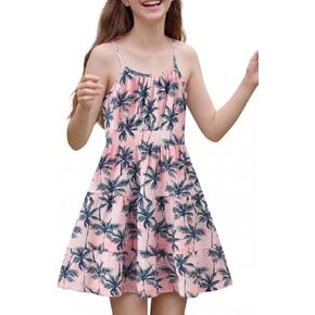Girl's Floral Print Sleeveless Ruched Ruffle Hem Summer Casual A-Line Short Dress in Kuwait
