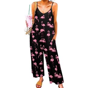 Flamingo Suspender Jumpsuit Womans Slings Overalls Camisole Pant Loose Sleeveless Adjustable Strap Home Long Pant in Saudi Arabia