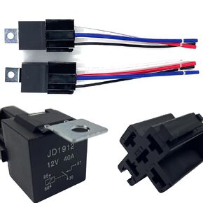 2 Pack JD1912 12V 40A Automotive 4-pin SPST Relay with Harness Receptacle (Interlocking Harness Receptacle Holder), for Automotive Truck Van Motorcycle Boat in Kuwait