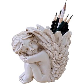 حامل أقلام على شكل ملاك - منظم مكتب لطيف وكوب أقلام رصاص مزخرف، ملحقات مكتب مكتبية فريدة كهدية للنساء (الراتنج الأبيض) in Kuwait