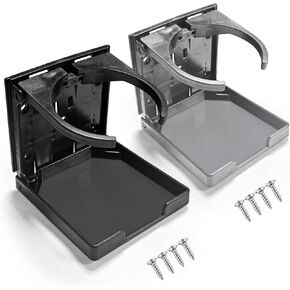 2PCS Adjustable Folding Cup Holder for Boat Car RV,Universal Drink Holder with Screws Fits Most Mugs and Bottles for Marine Caravan Truck Van Office Black in Kuwait