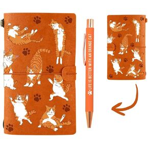 هدايا InnoBeta Orange Cat للرجال والنساء، دفتر ملاحظات للقطط البرتقالية مع قلم، دفتر رسم قابل لإعادة الملء، مذكرات سفر، مخطط مبطن، 7 × 5 بوصات، بني in Kuwait