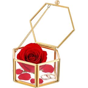 صندوق مجوهرات زجاجي ذهبي عتيق من MAOPINER، صندوق حلقي زجاجي مقاس 3.1 × 2.5 × 1.7 بوصة، صندوق مجوهرات صغير سداسي الشكل مع غطاء، صندوق تذكار شفاف للعرض والتخزين in Kuwait