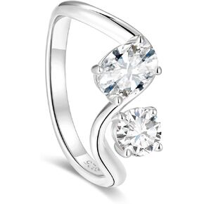 1.5 قيراط اللون-D VVS1 خواتم زفاف مويسانيتي واضحة للخطوبة، خواتم موجة Toi et Moi للنساء، 925 الفضة الاسترليني الذهب الأبيض / الذهب الأصفر خاتم مطلي بالروديوم، مجوهرات عيد الأم Valantine in Kuwait