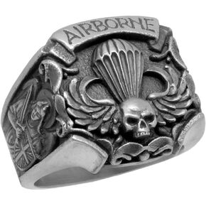 Airborne St Michael US Army Parachutist Jump Wing Skull Biker Sterling Silver 925 Mens Ring in Kuwait