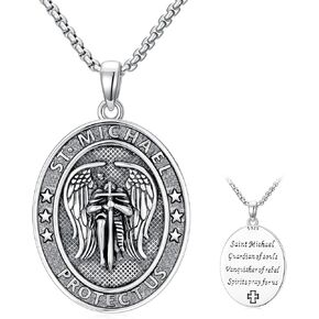 Patron Saint Necklace Amulet Necklace 925 Sterling Silver Jewelry for Men with Stainless Steel 22"+2" Chain in Saudi Arabia