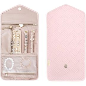 SMONT مجوهرات رول منظم مجوهرات السفر رول اب منظم الحقيبة حقيبة سفر صغيرة قابلة للطي حامل مجوهرات للنساء السفر مجوهرات منظم حالة تخزين مريحة الوردي in Kuwait