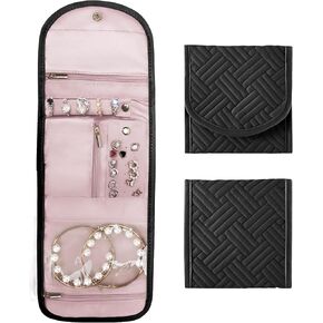 SMONT مجوهرات رول منظم مجوهرات السفر رول اب منظم الحقيبة حقيبة سفر صغيرة قابلة للطي حامل مجوهرات للنساء السفر مجوهرات منظم حالة تخزين مريحة الوردي in Kuwait