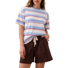 تي شيرت Allimy نسائي عتيق مقصوص بأكمام قصيرة مخطط تي شيرت فضفاض مناسب بلوزات صيفية غير رسمية in Kuwait