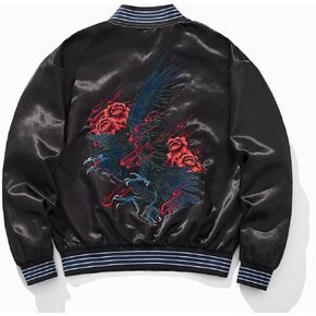 Crow Embroidered Bomber Jacket Japanese Floral Vintage Streetwear Spring Fall Windbreaker Coat for Men Women in Saudi Arabia