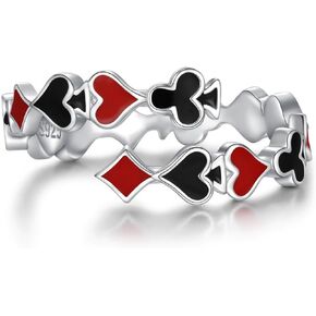 خاتم بطاقة البوكر من الفضة الإسترليني الآس البستوني ملكة القلوب خواتم قابلة للتعديل بطاقات البوكر لاعب مجوهرات هدية للنساء ليلة الكازينو in Kuwait